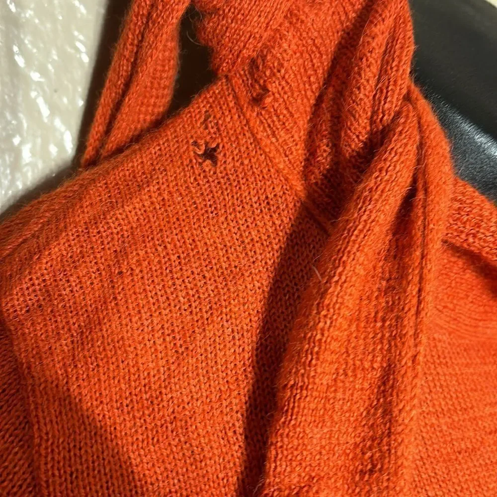 Ulla johnson 100% baby alpaca knit sweater burnt‎ orange tie neck *flaw*